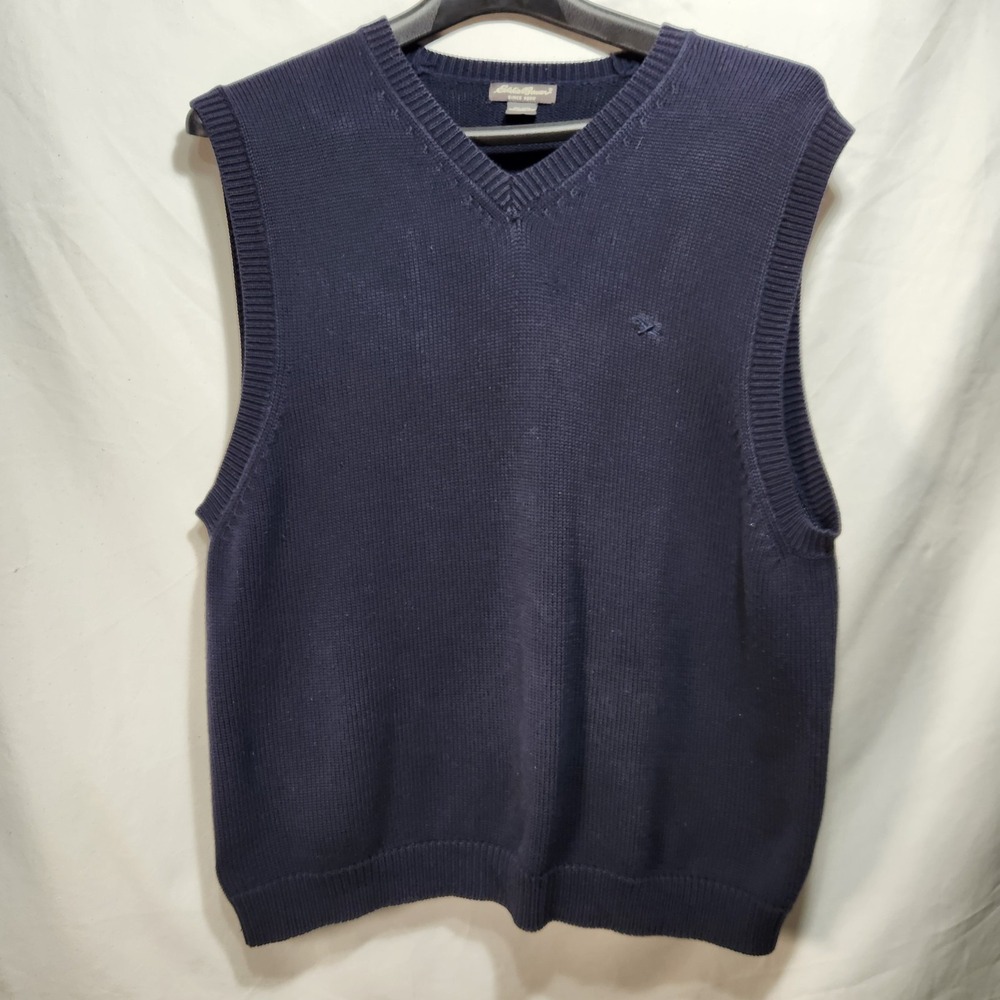 Eddie Bauer Mens Sweater Vest Size‎ 2XL Navy Blue Cotton V-Neck Sleeveless